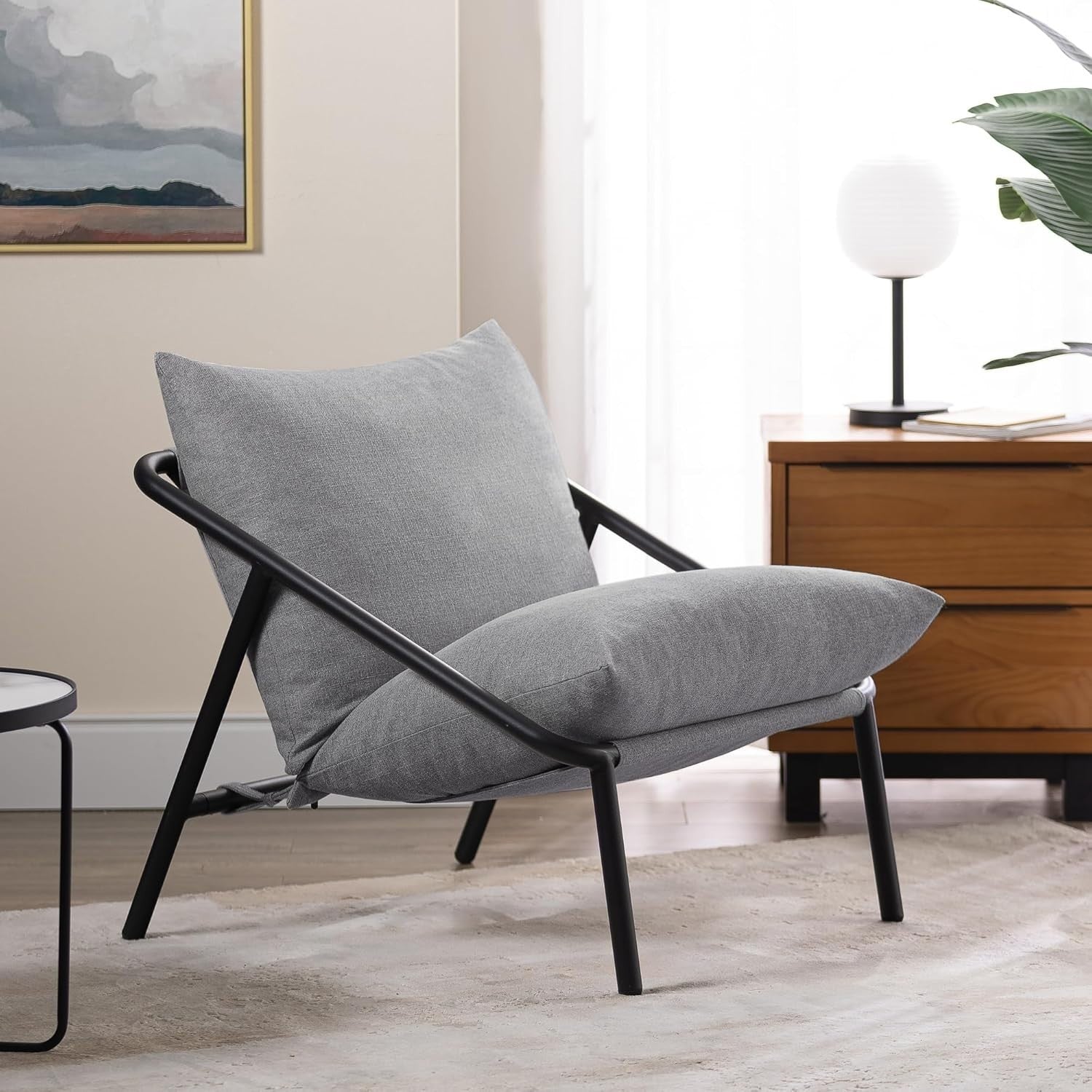Grey Metal Frame Accent Chair | Shredded Foam Lounge Armchair, Modern