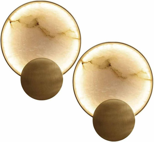 Gold Alabaster Marble Wall Sconce - Modern Twin Round LED Lights