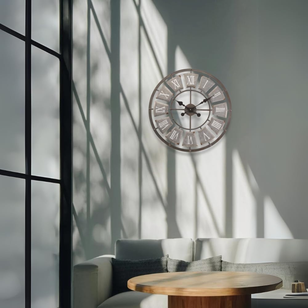 60cm Outdoor Garden Clock Waterproof Roman Numerals Stone Wall Decor