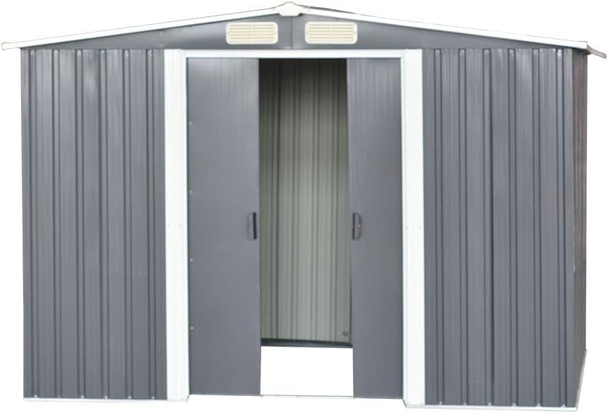 Metal Garden Shed 8x6’ Grey Outdoor Tool Storage House Apex Roof