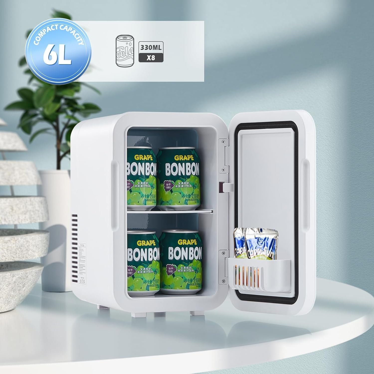 Mini Fridge 6L Portable Cooler & Warmer AC/DC Low Noise Compact White
