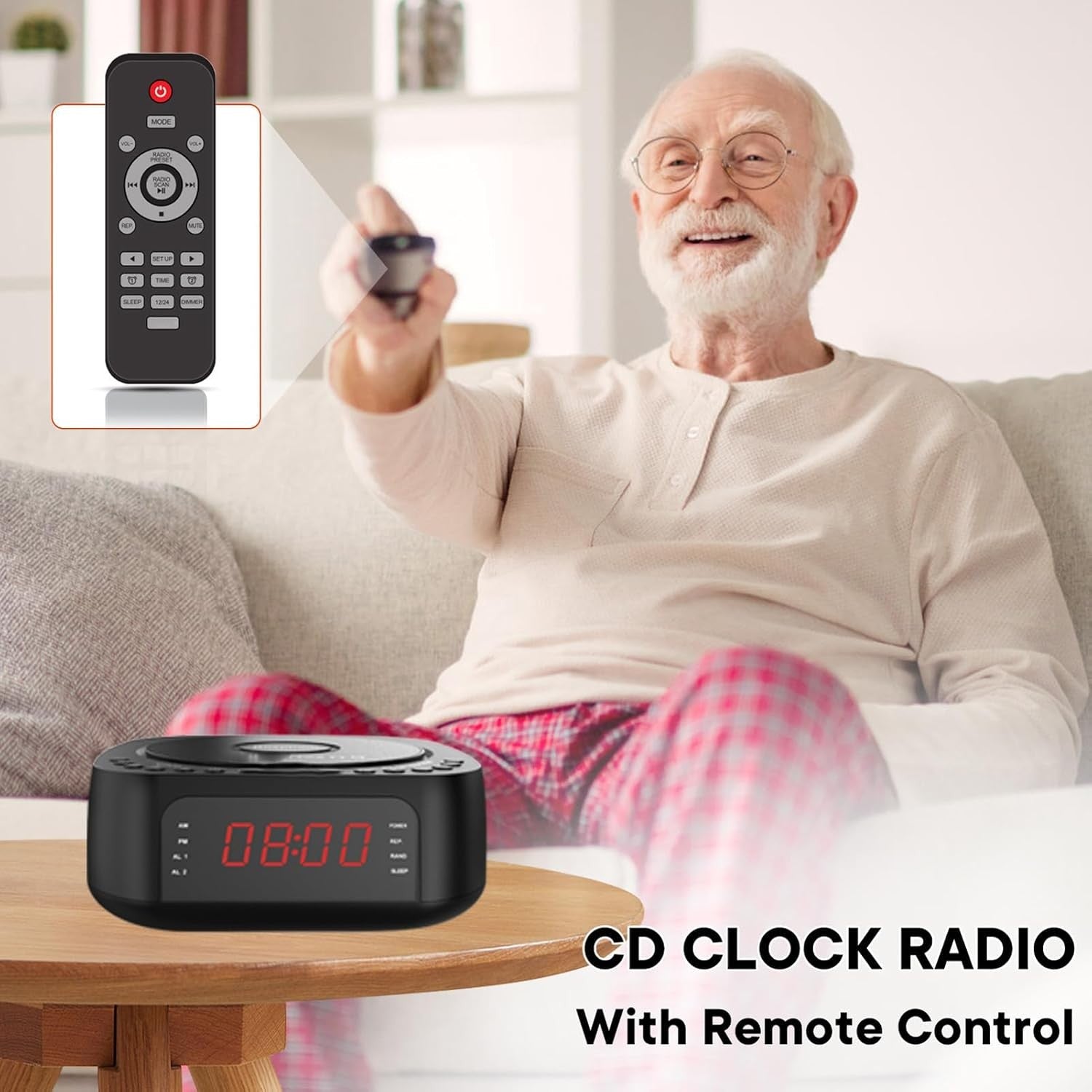 CD Player Alarm Clock with Remote Portable Sleep Timer LED Display Loud Alarm