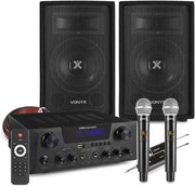 Bluetooth Karaoke System DJ Speakers 2 Wireless Mics Black 59x22x37cm