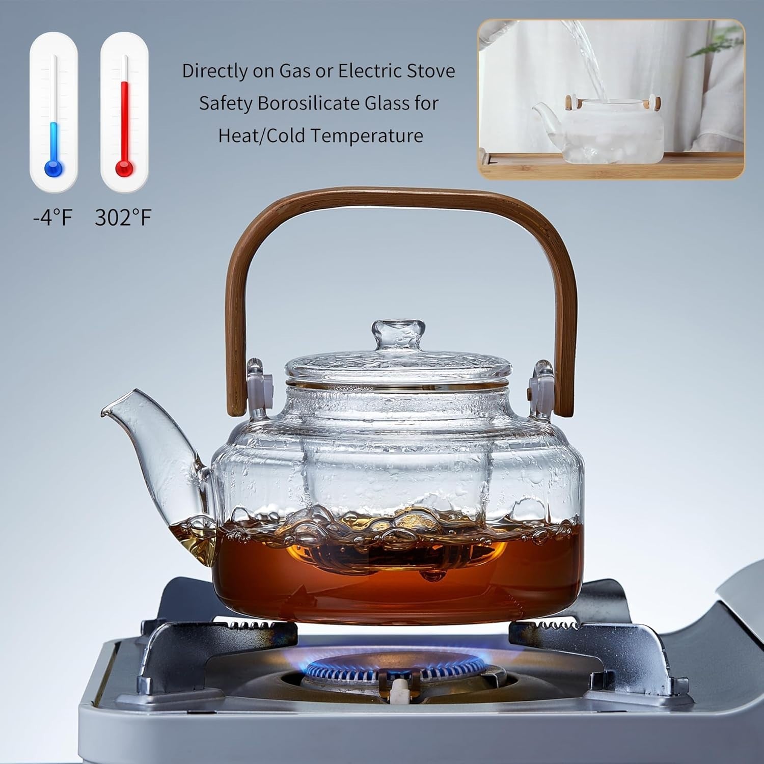 800ml Glass Teapot with Infuser Stovetop Safe Loose Leaf Tea Pot