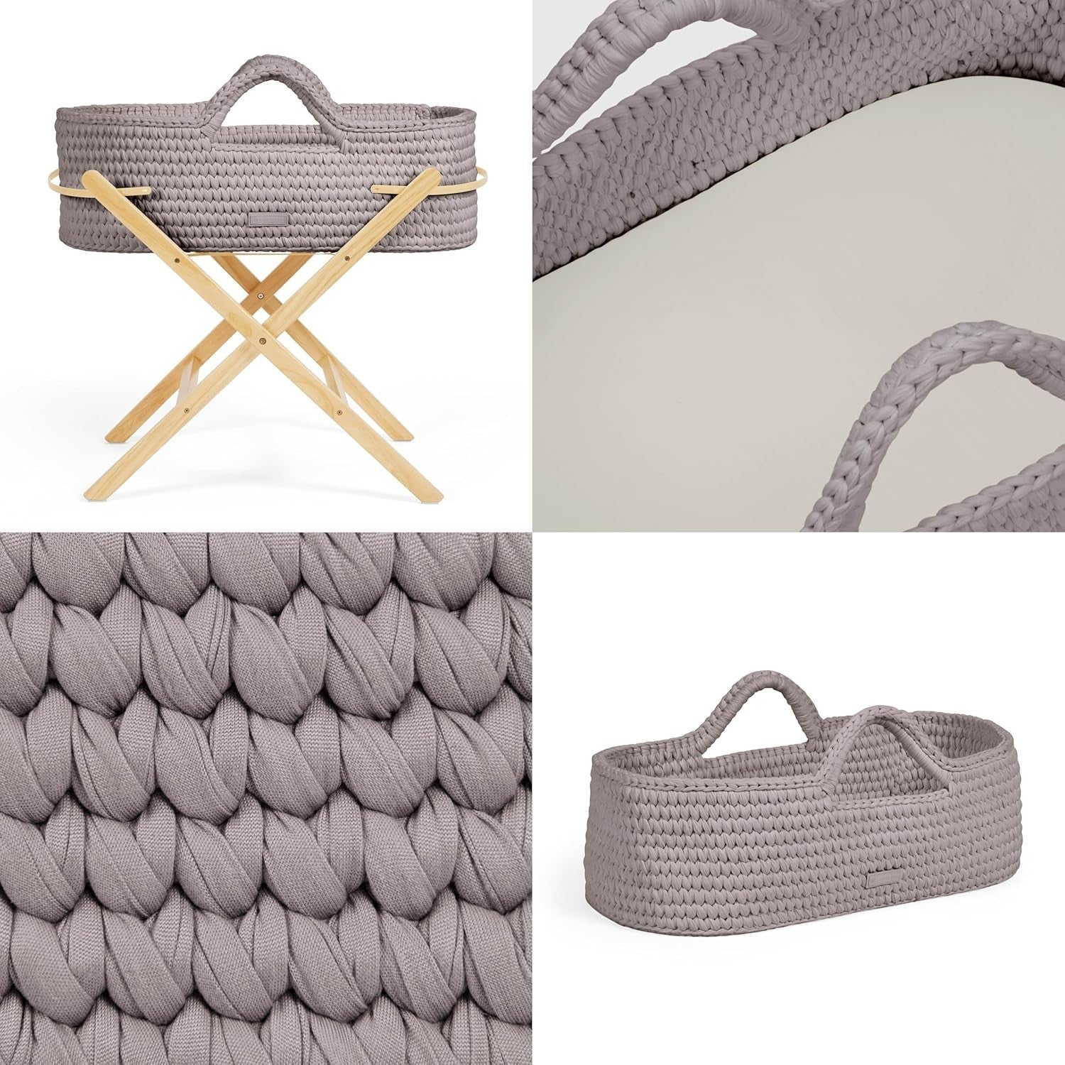 Crochet Moses Basket with Foldable Stand & Mattress Lightweight Tawny Pine