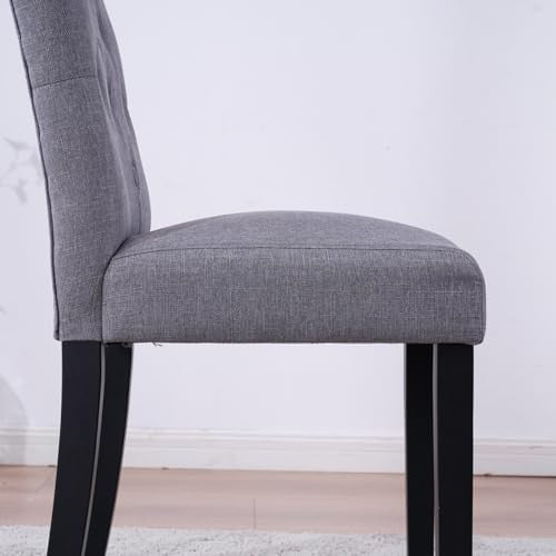 Round Glass Dining Table Set with 2 Grey Fabric Chairs Modern Small Space