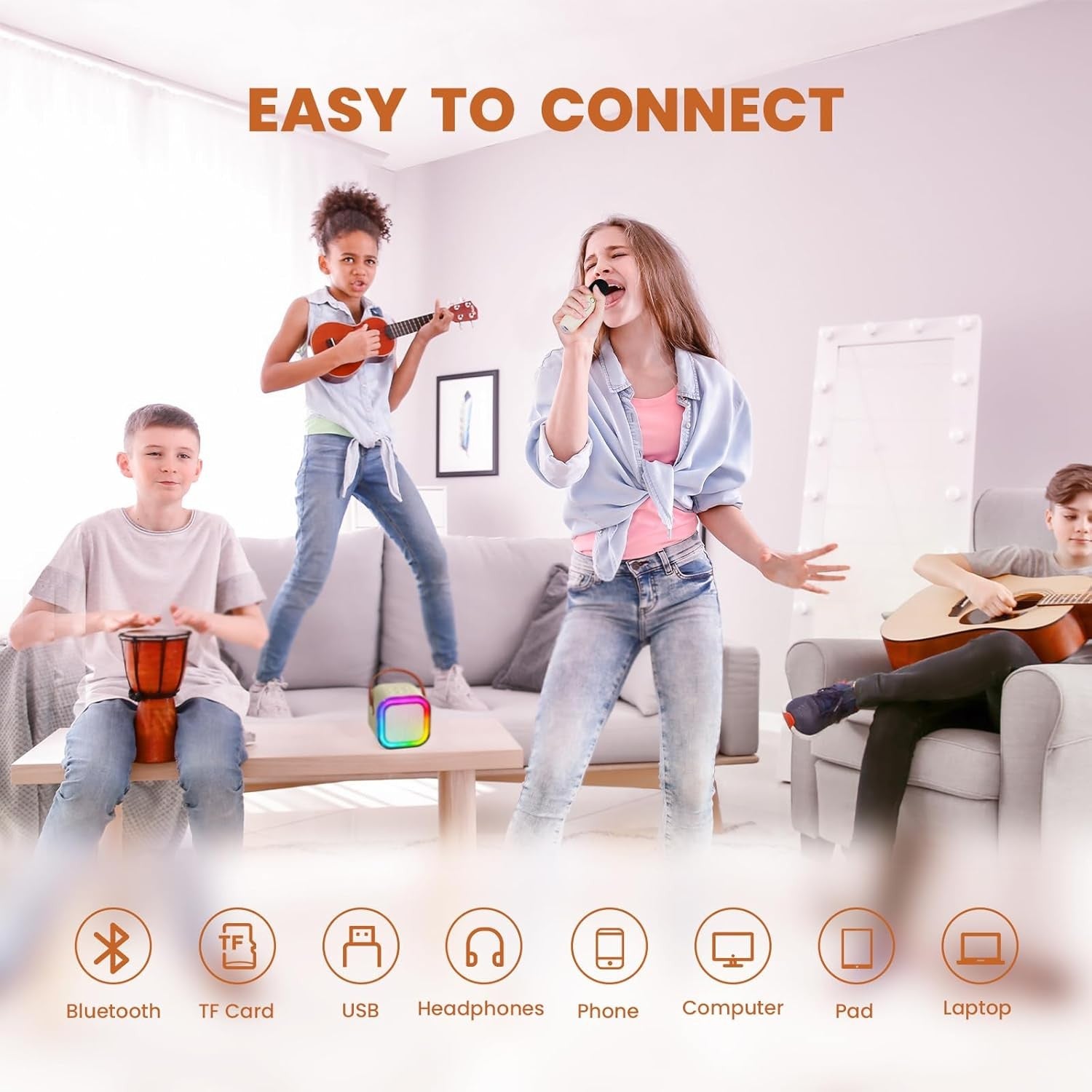 Kids Karaoke Machine 2 Microphones Bluetooth LED Voice Changer