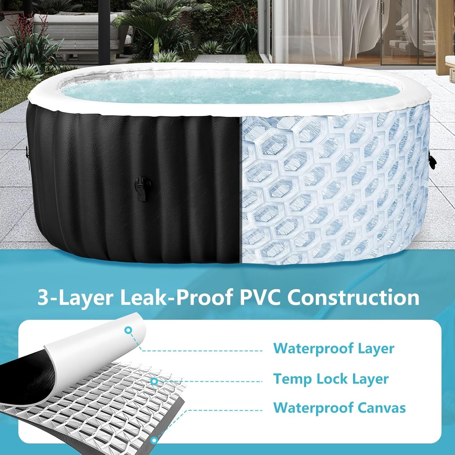 2 Person Inflatable Hot Tub Oval Spa 100 Air Jets Fast Heating Cover