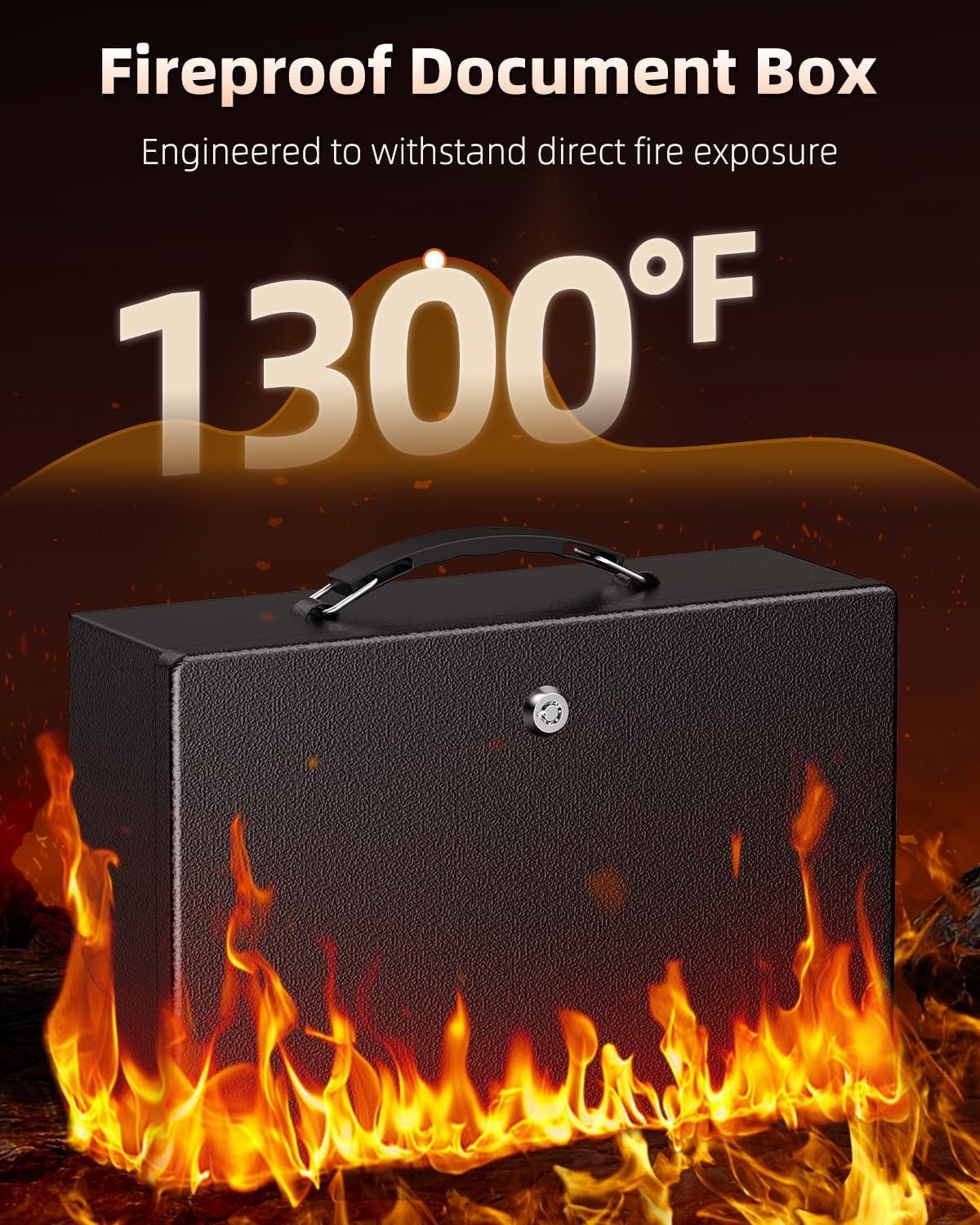 Fireproof Document Box Key Lock Water Resistant Cash Passport Chest