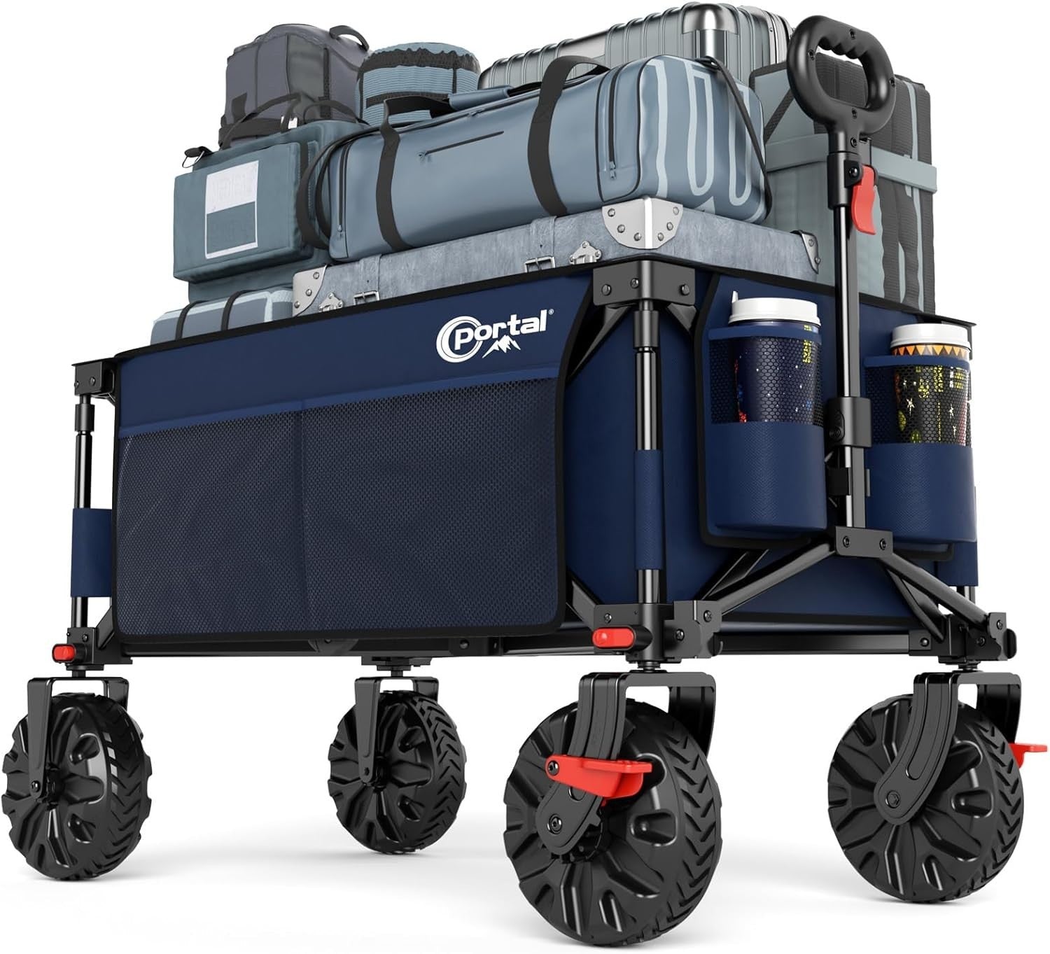 Blue Heavy Duty Beach Trolley 102kg All-Terrain Folding Wagon w/ Big Wheels