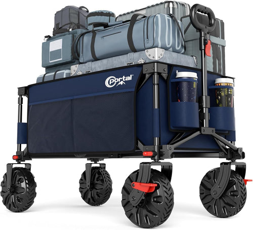 Blue Heavy Duty Beach Trolley 102kg All-Terrain Folding Wagon w/ Big Wheels