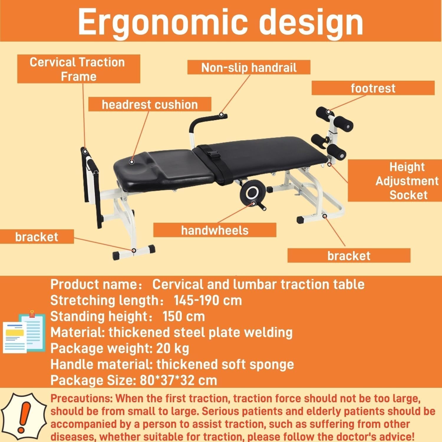 Folding Traction Bed & Neck Stretcher for Back Pain, Adjustable 265lb