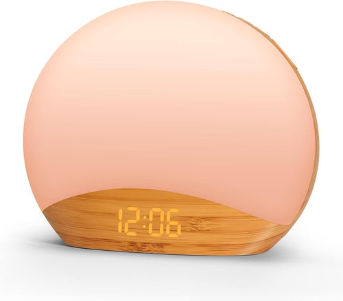 Sunrise Alarm Clock Wake Up Light Wood Grain White Noise Night Lamp
