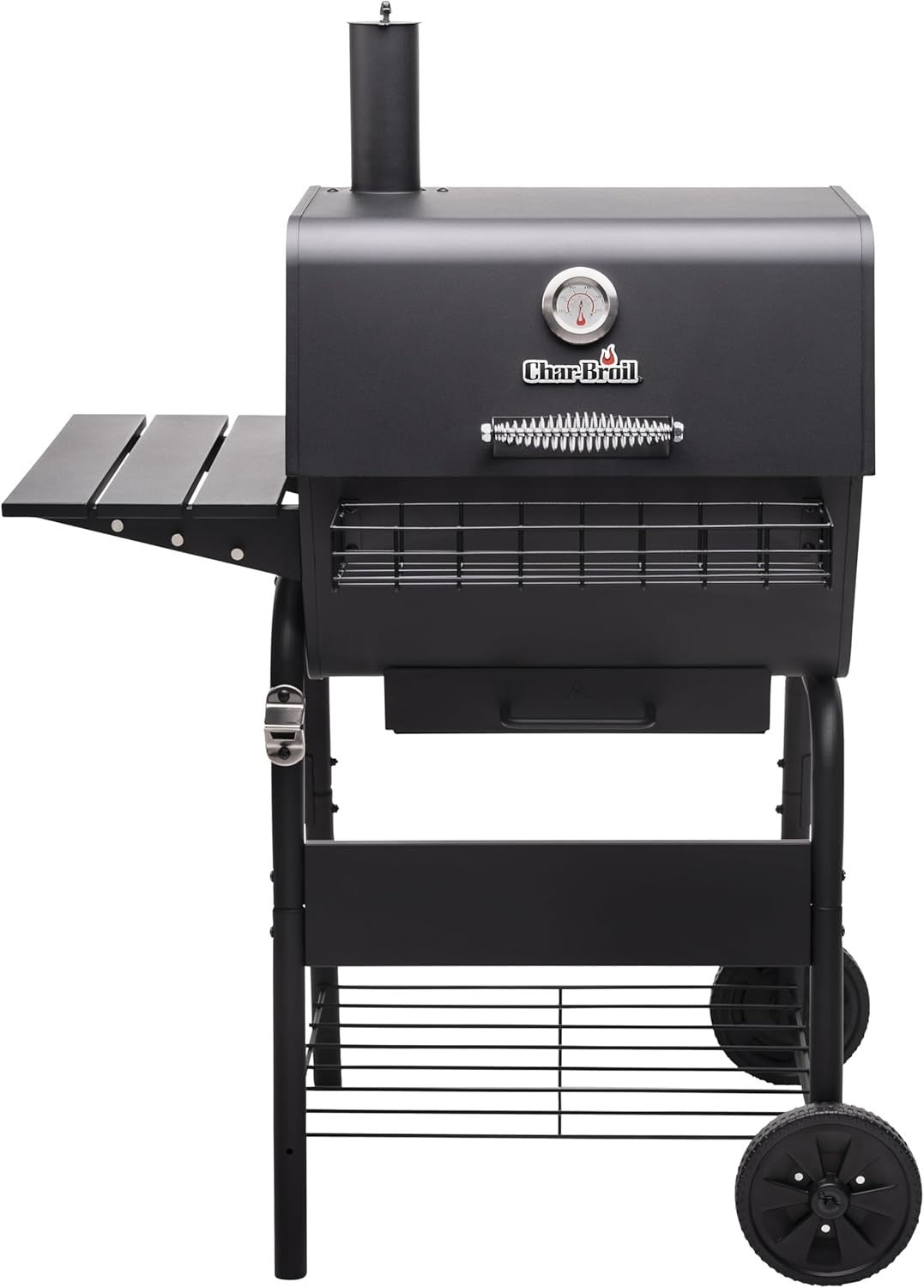 Large Charcoal BBQ Grill with Adjustable Grate & Side Shelf