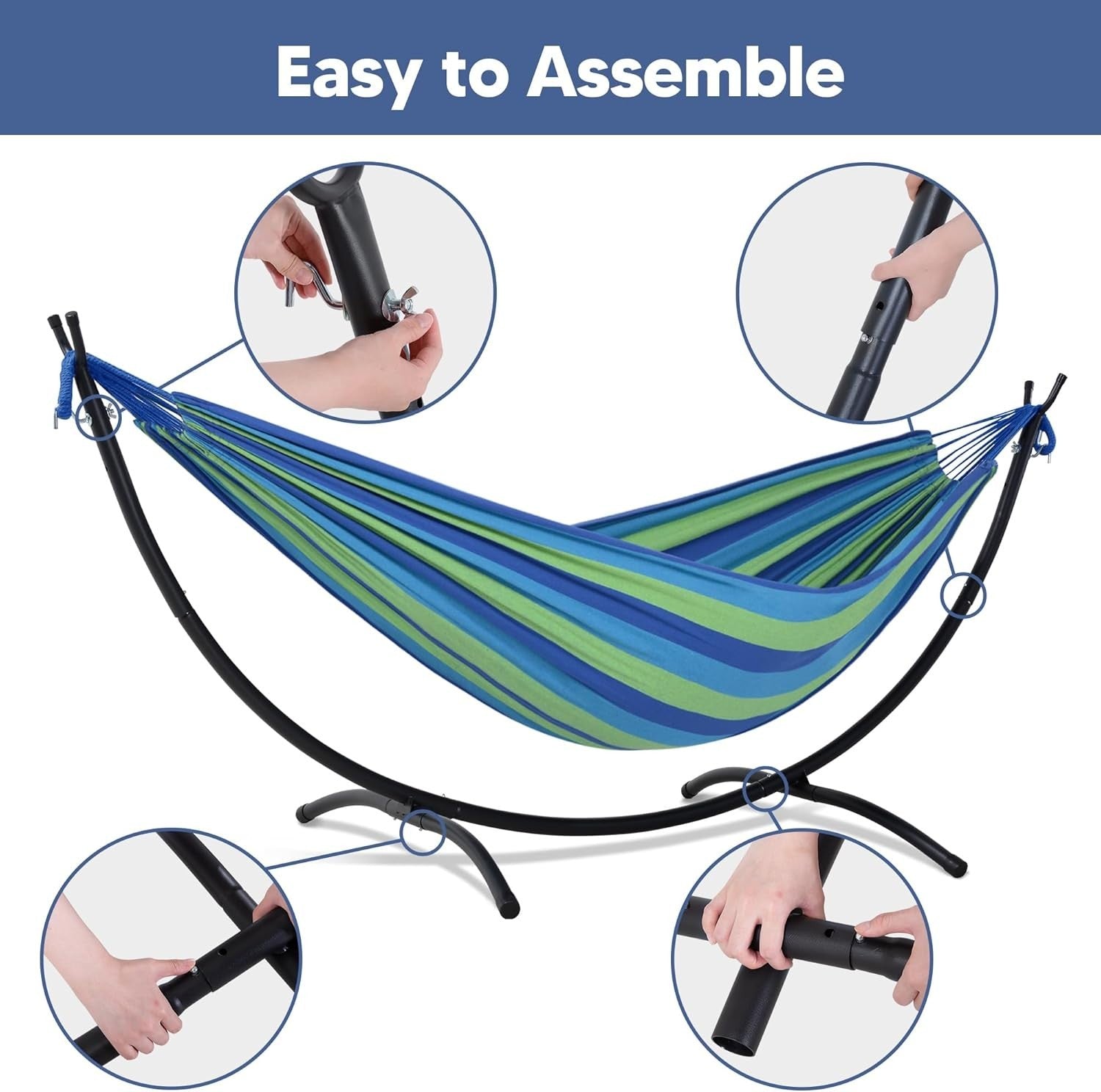 Blue Green Hammock with Stand | 2-3 Person 475lb Capacity | Portable Garden Bed