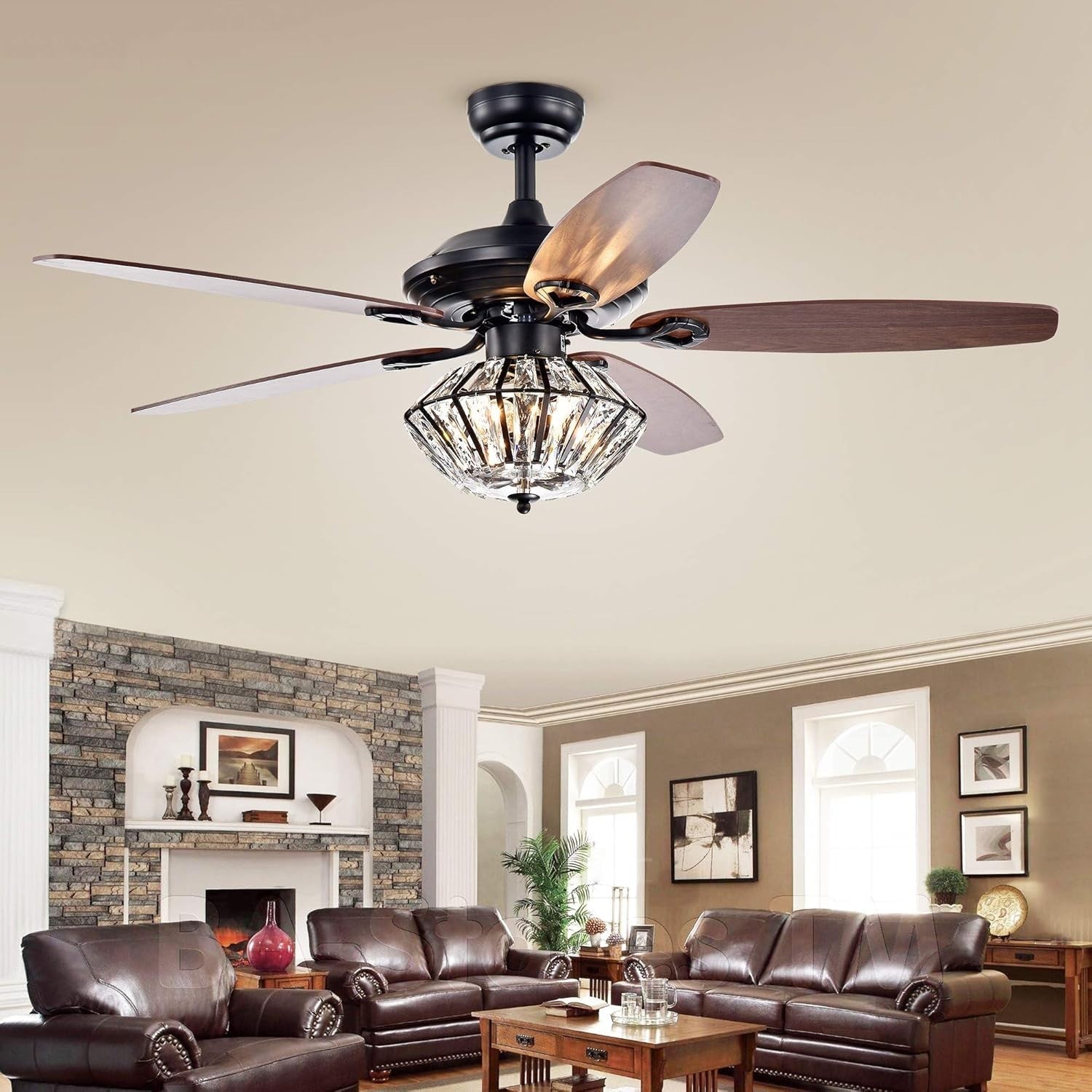 Warehouse of Tiffany 52" Toshevo Crystal Ceiling Fan, Remote, 3-Light, Black