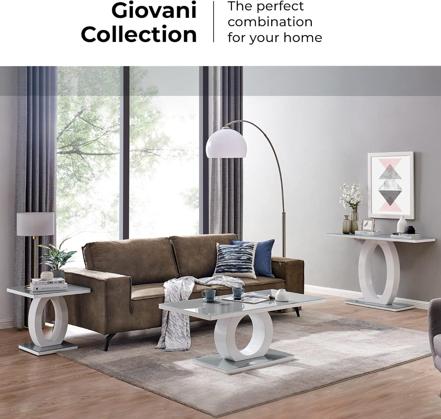 120cm Grey White Console Table – High Gloss Glass Top Modern Hallway Unit