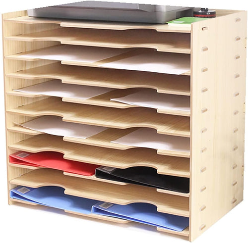 A3 Wooden Desk Tray Organizer | Multi-Layer Paper File Rack | Home Office