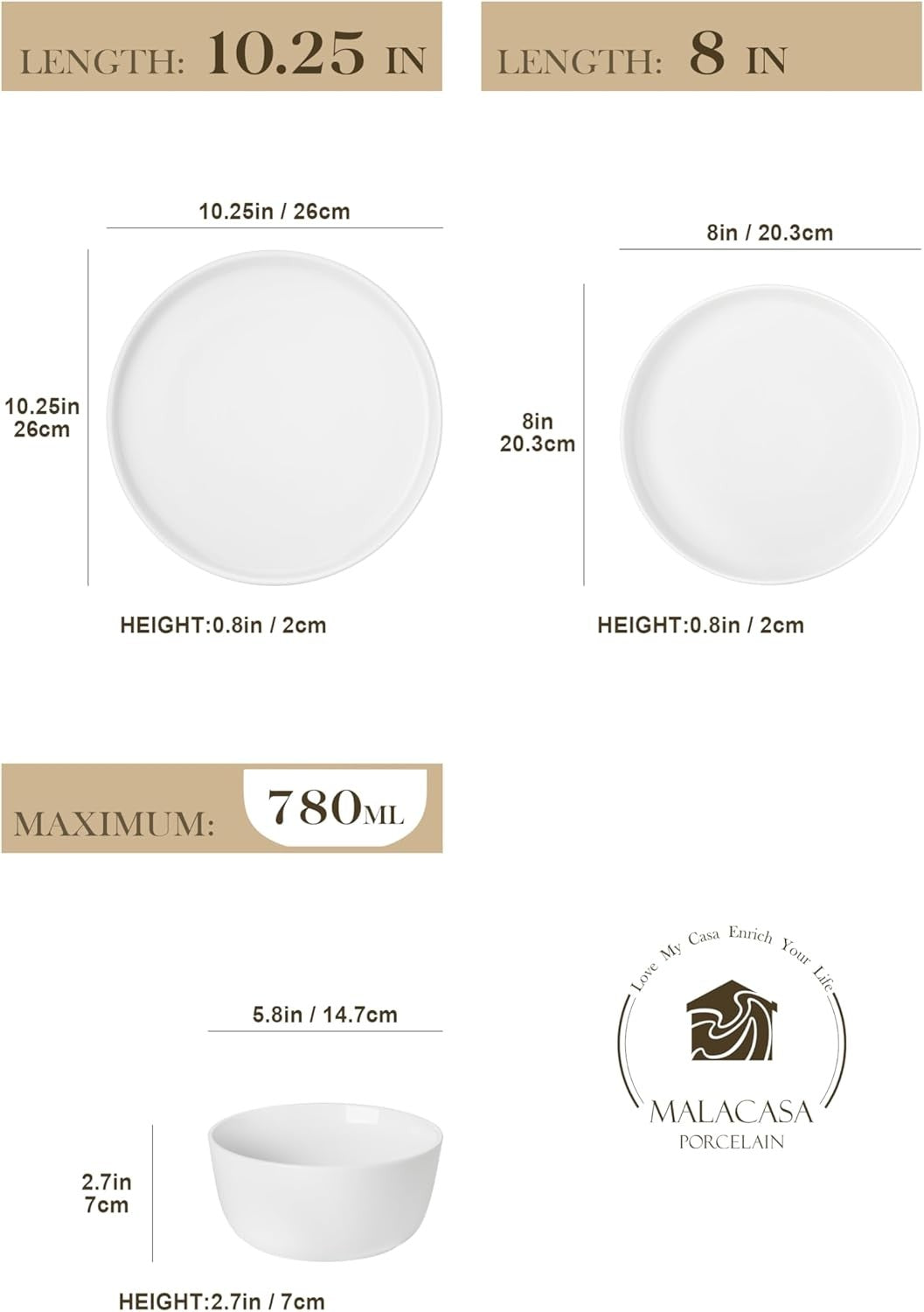 18pc Porcelain Dinnerware Set Plates Bowls Microwave Dishwasher Safe
