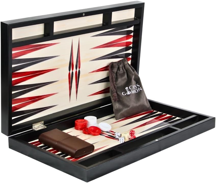 23” Wooden Backgammon Set White Design Large Foldable Luxury Board Game
