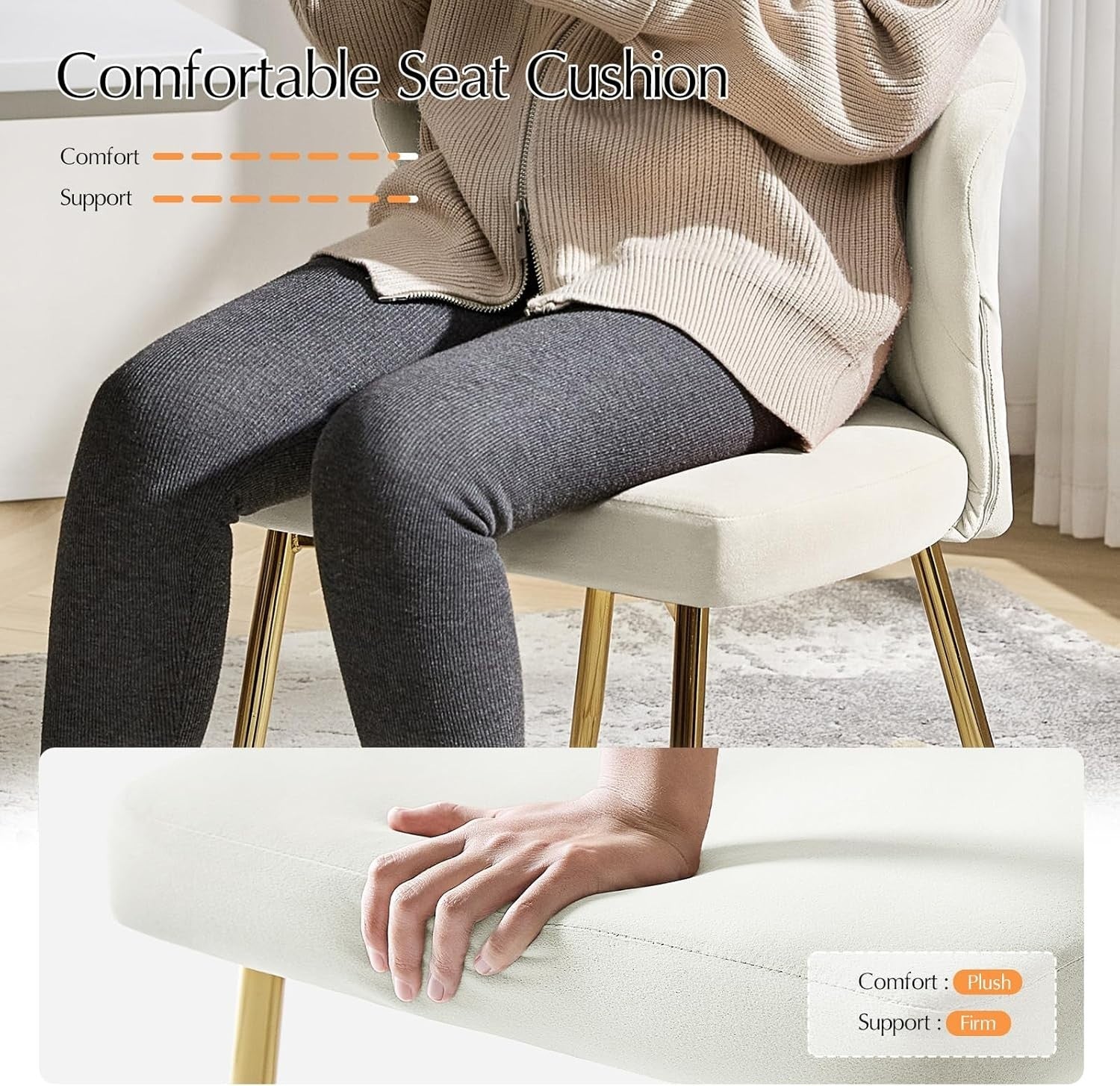 White Velvet Modern Dining & Vanity Chair – Upholstered Seat with Metal Legs