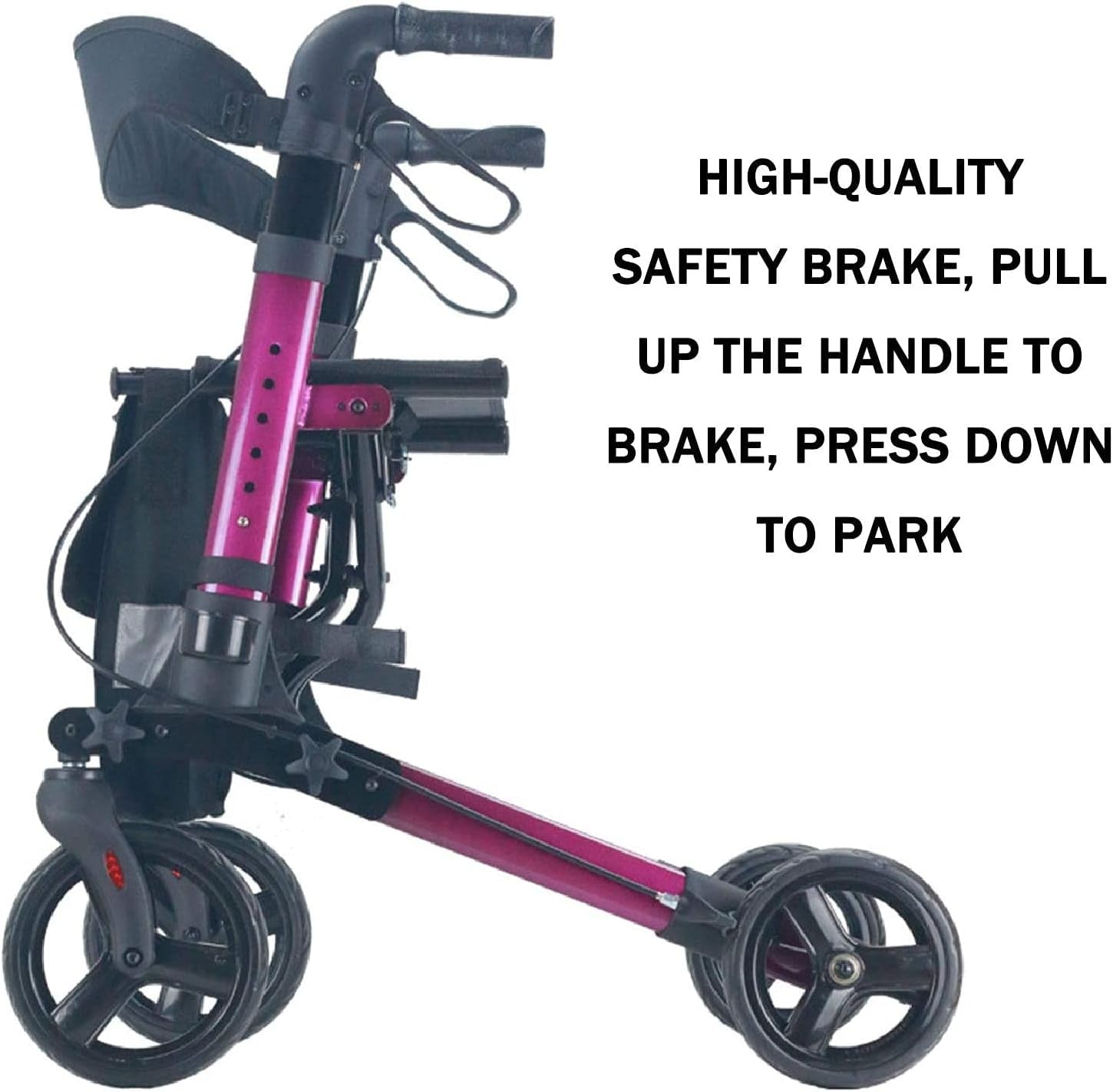 4 Wheel Rollator Walker with Seat Backrest Folding Lightweight Adjustable