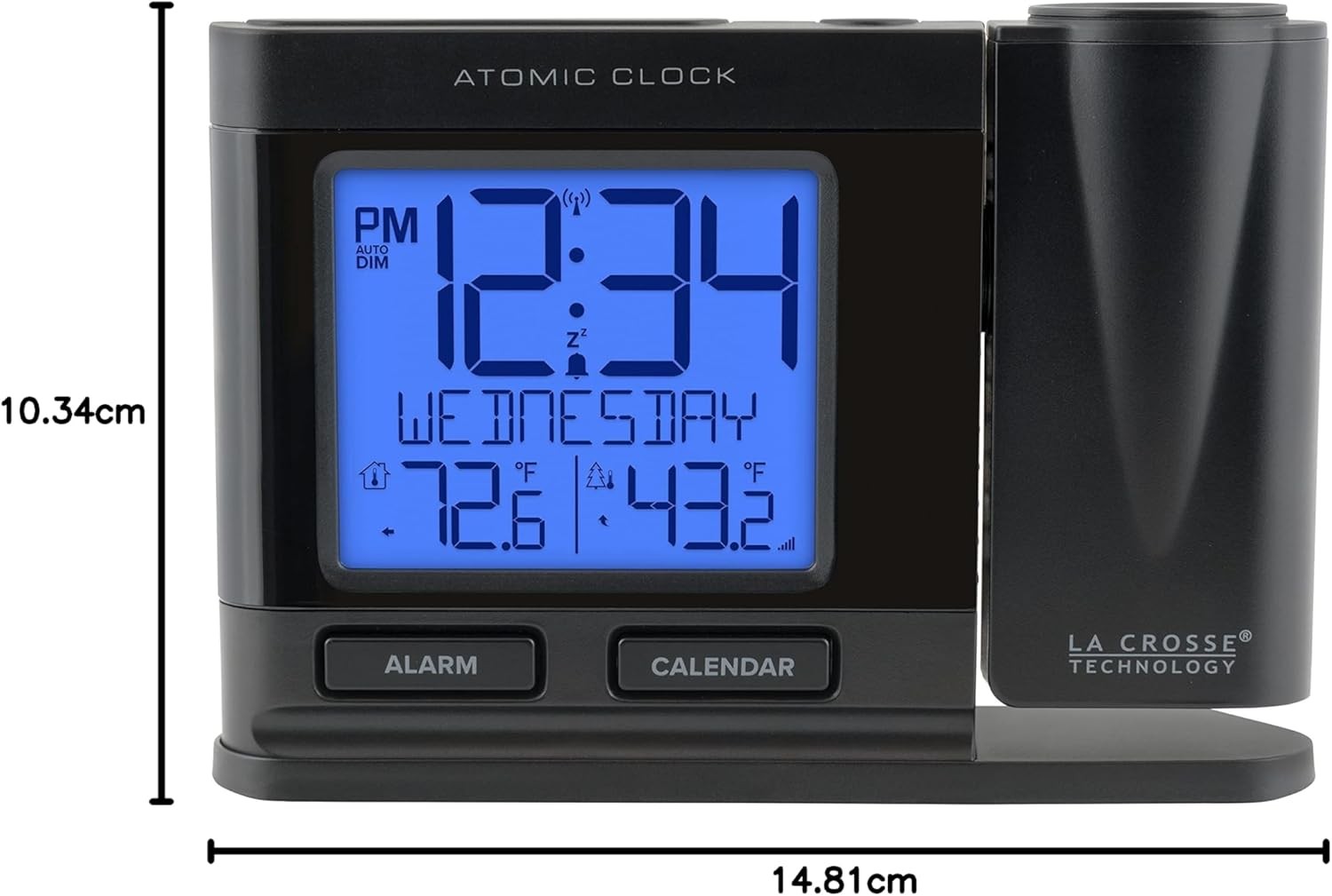 Atomic Projection Alarm Clock Temperature Display Indoor Outdoor Digital