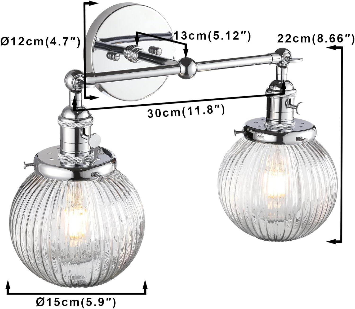 Modern Chrome 2-Light Glass Wall Sconce | Dimmable Bedroom & Living Room Lamp