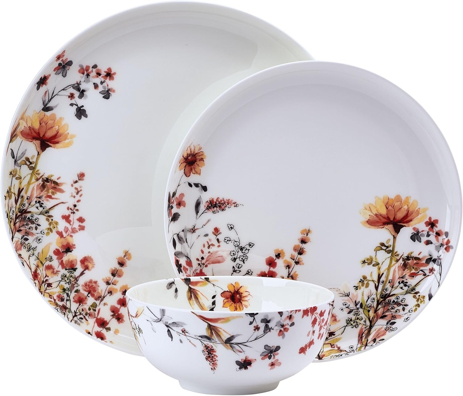 12pc Floral Bone China Dinnerware Set Lightweight Chip Resistant Plates Bowls