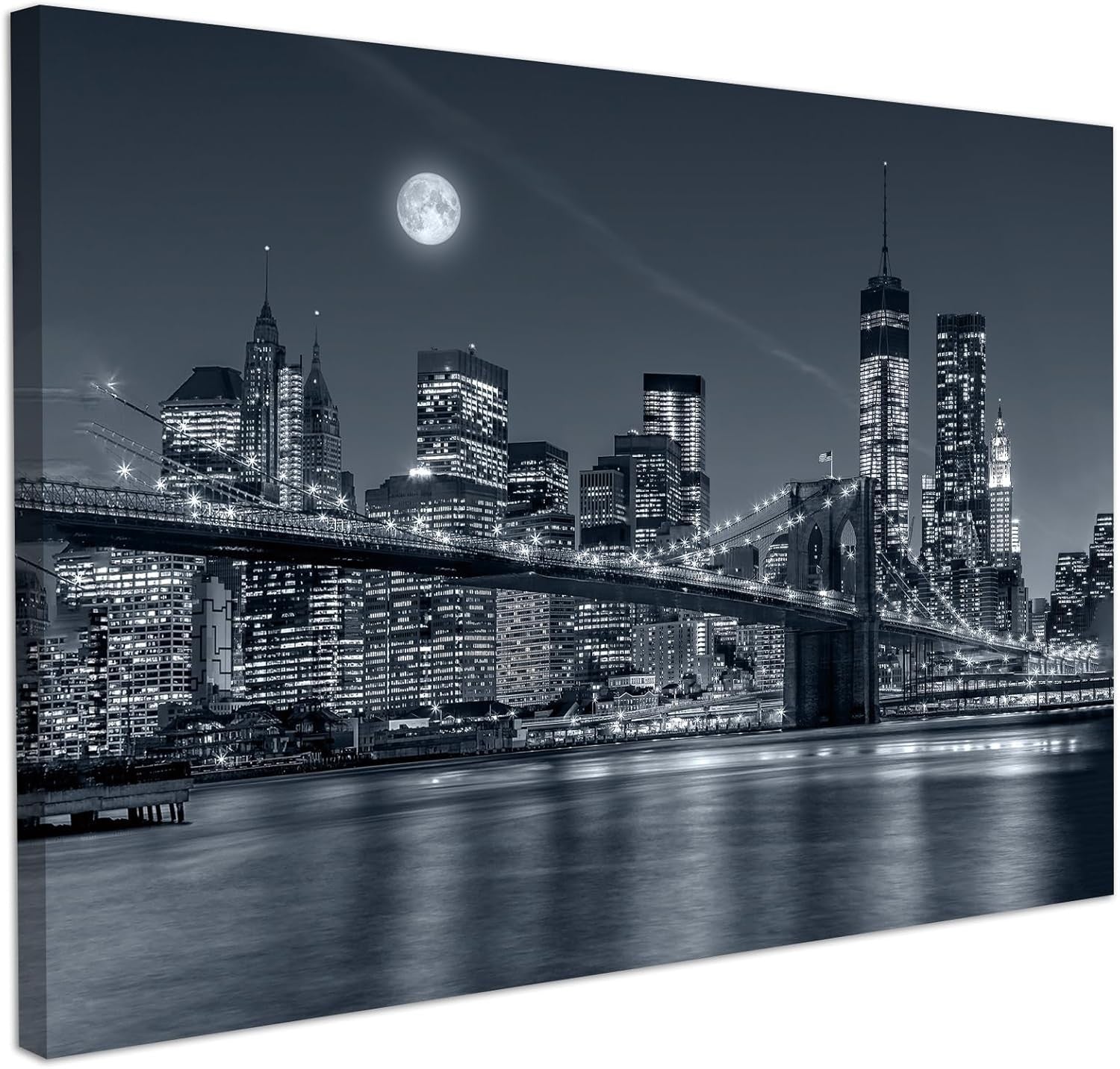 Black White Cityscape Canvas Wall Art Framed Modern Urban Night Decor