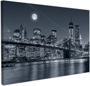 Black White Cityscape Canvas Wall Art Framed Modern Urban Night Decor
