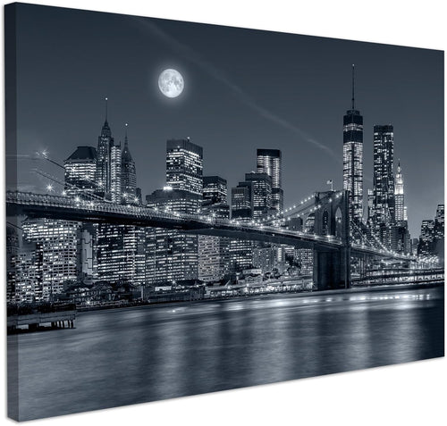 Black White Cityscape Canvas Wall Art Framed Modern Urban Night Decor