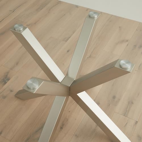 Round Glass Dining Table 150cm Grey Starburst Metal Base 6 Seater