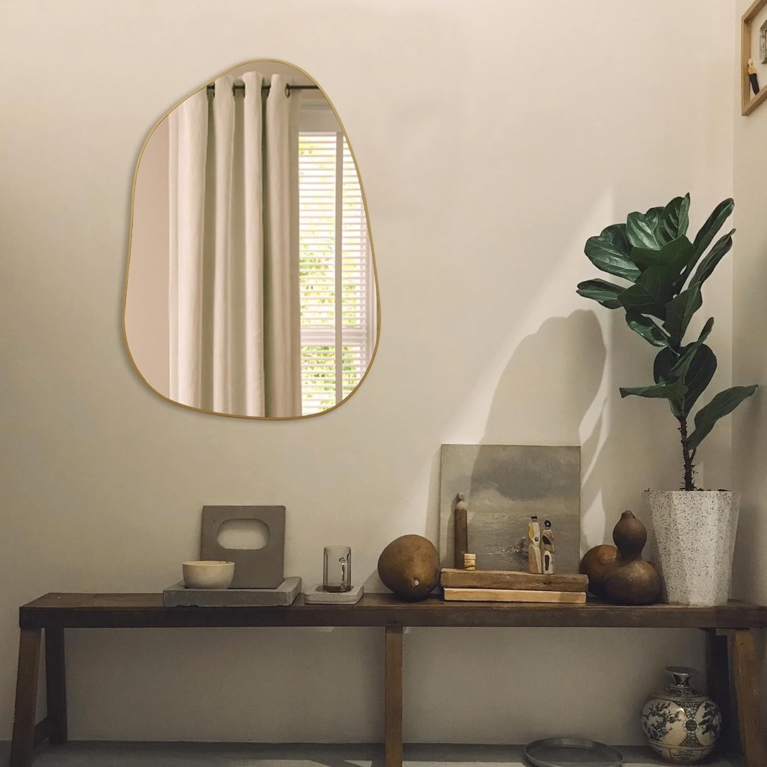 Gold Irregular Wall Mirror 69x48cm Modern Boho Decor for Entryway