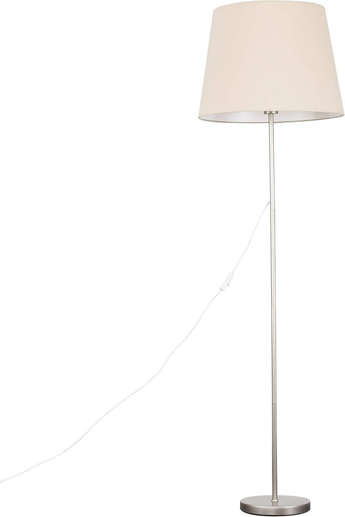 Modern Chrome Floor Lamp Tall Standing Light Beige Shade E27 Bulb