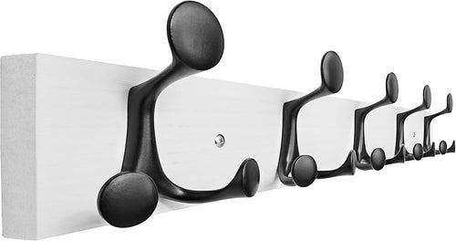 Modern White Wall Coat Rack 61cm – 5 Triple Hooks Heavy Duty Hanger for Hallway