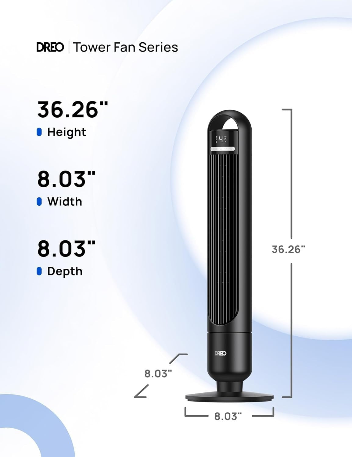 Black 25ft Tower Fan Silent 28dB 90° Oscillating LED Display Remote Timer 6Speed