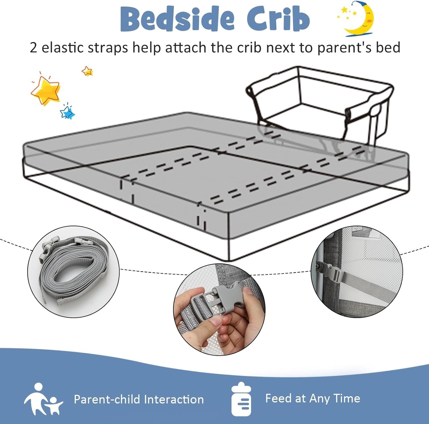 4in1 Baby Bedside Crib Adjustable Rocking Bassinet with Mattress & Storage