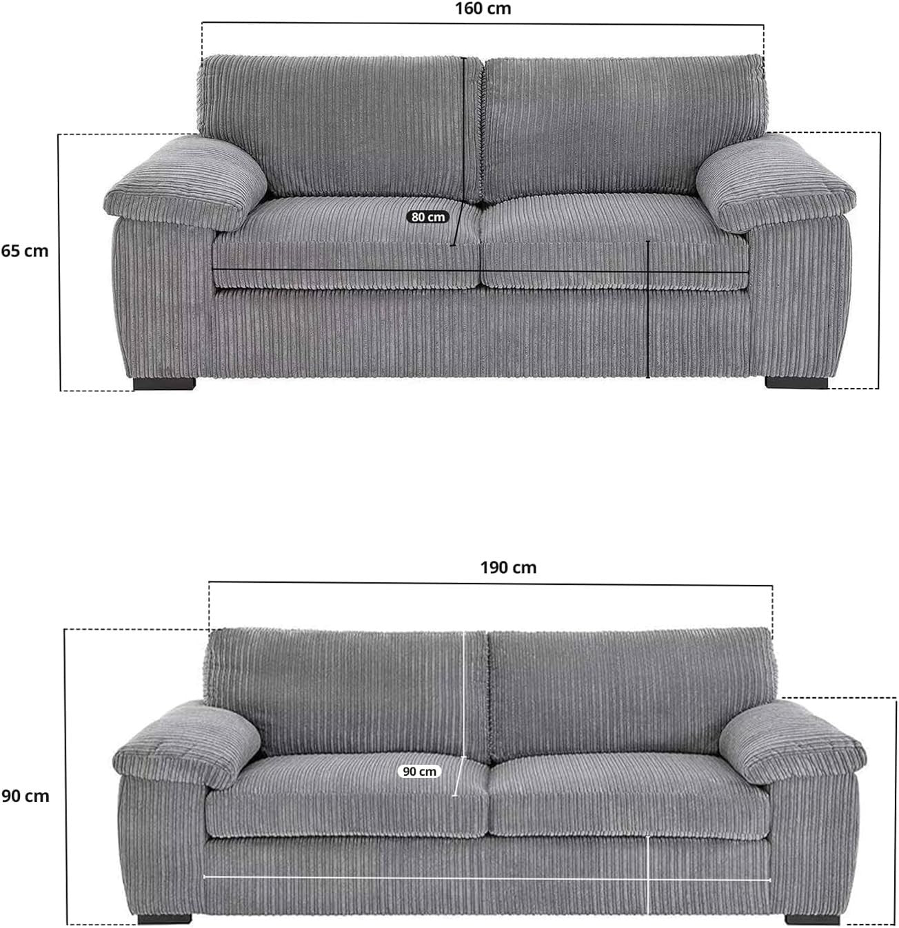 3+2 Grey Jumbo Cord Sofa Set Deep Seats Ultra Soft Cushions Comfort