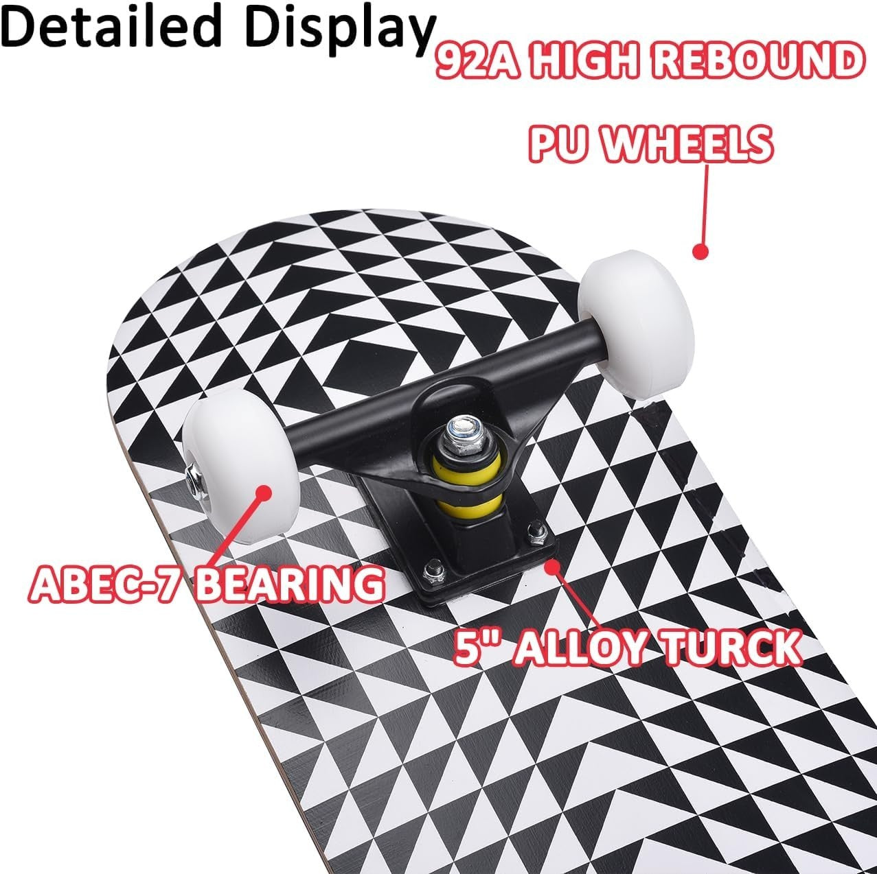 31" Maple Double Kick Skateboard Beginners Kids Adults w/ T-Tool Half Black Deck