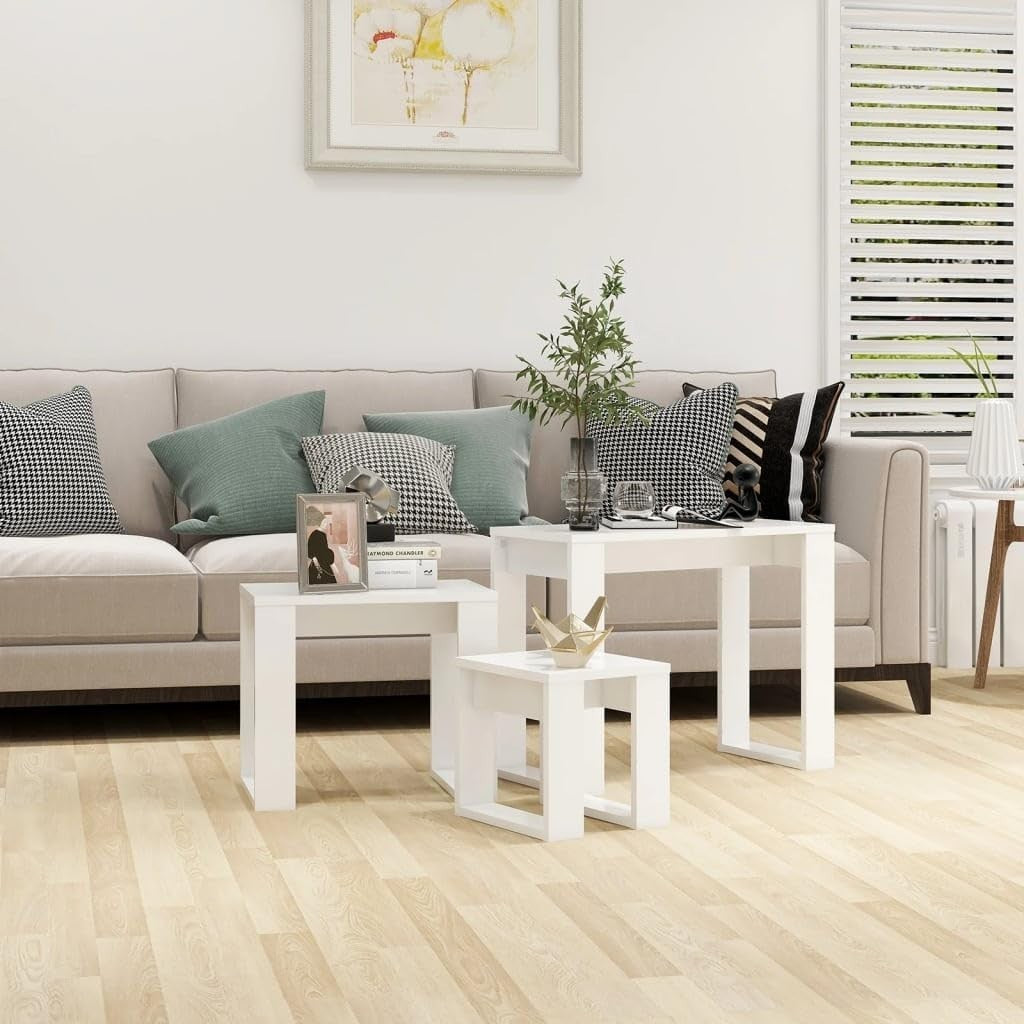 Space Saving Coffee Table White Modern Rectangular Engineered Wood 11.9kg