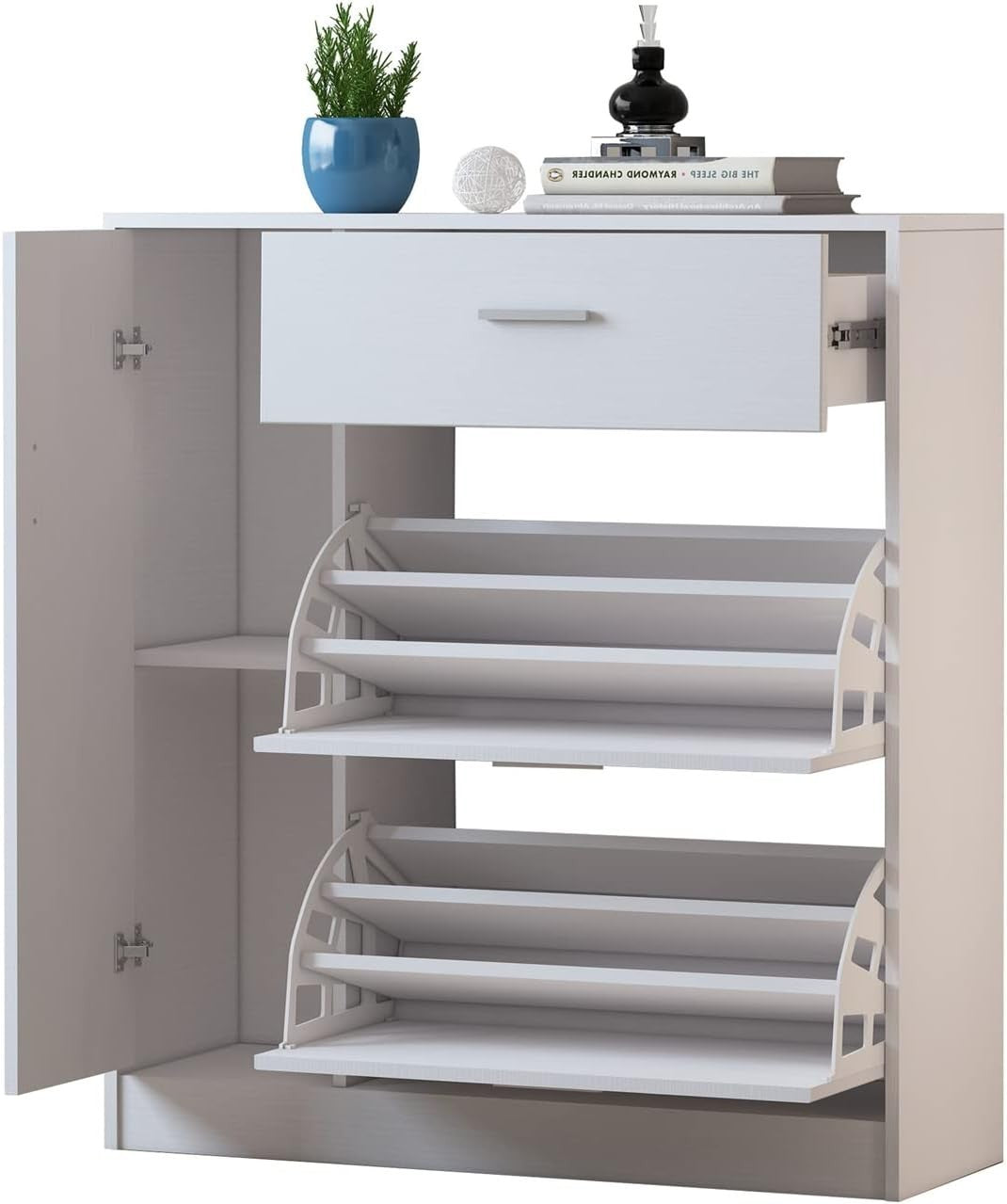 Modern 2-Drawer Wooden Shoe Cabinet with Adjustable Storage for 20 Pairs