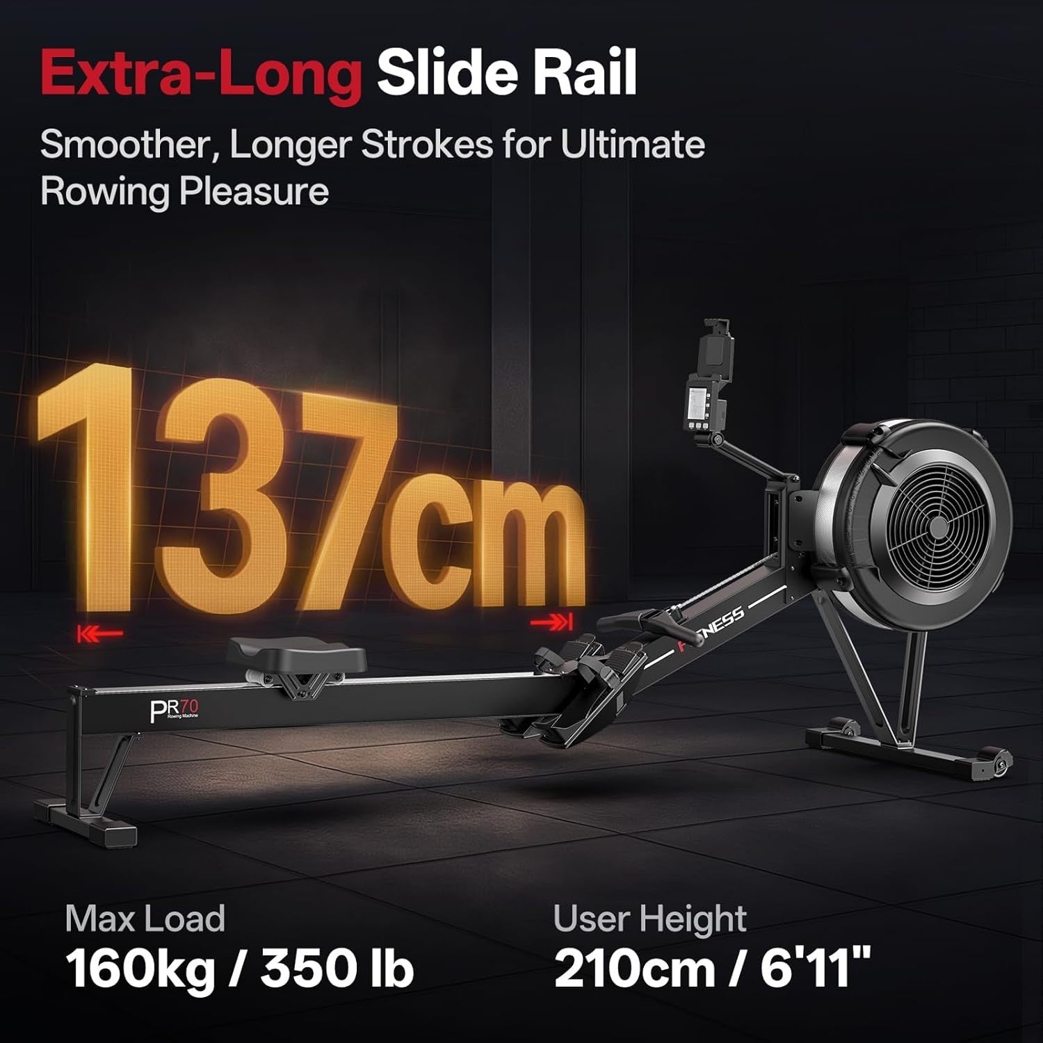 Air Rowing Machine 10-Level Resistance Bluetooth Smart Monitor Foldable 158KG