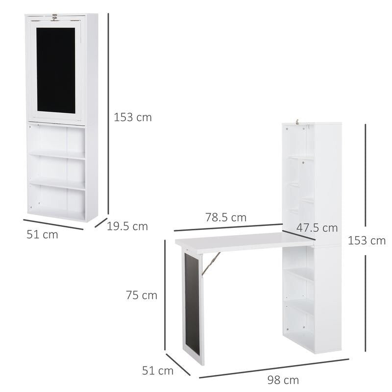 Folding Wall Desk with Shelves & Blackboard – Space Saving Home Office Unit