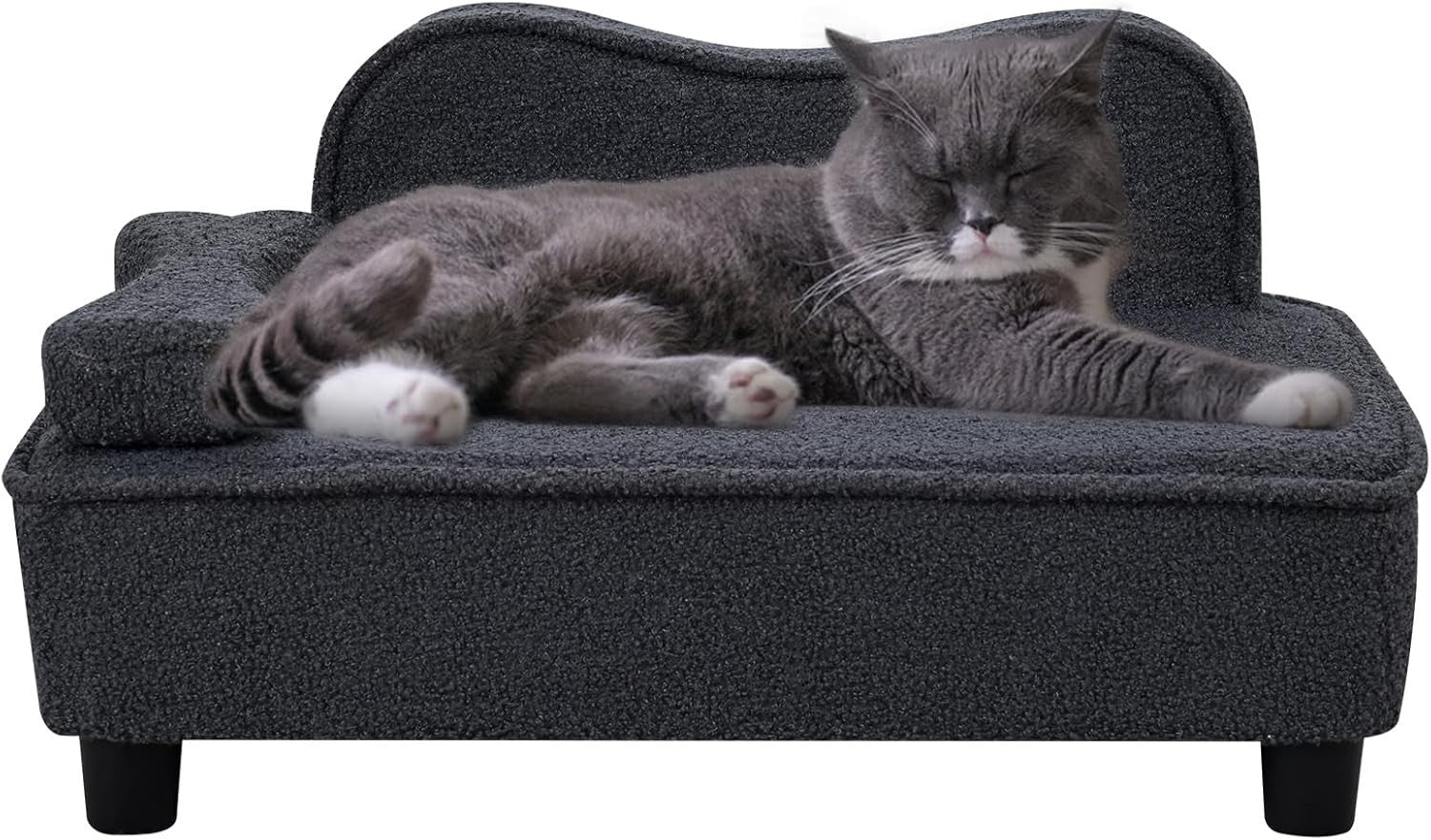 Pet Sofa Bed Teddy Velvet Dog Cat Couch w Wood Base Grey
