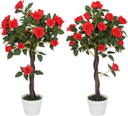 Set of 2 Artificial Rose Trees 90cm Red Faux Flower Plants Home Garden Decor