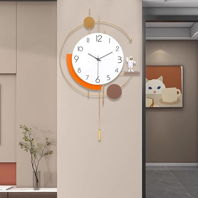 Modern Gold Large Wall Clock 19in Silent Non-Ticking Pendulum Decor Home