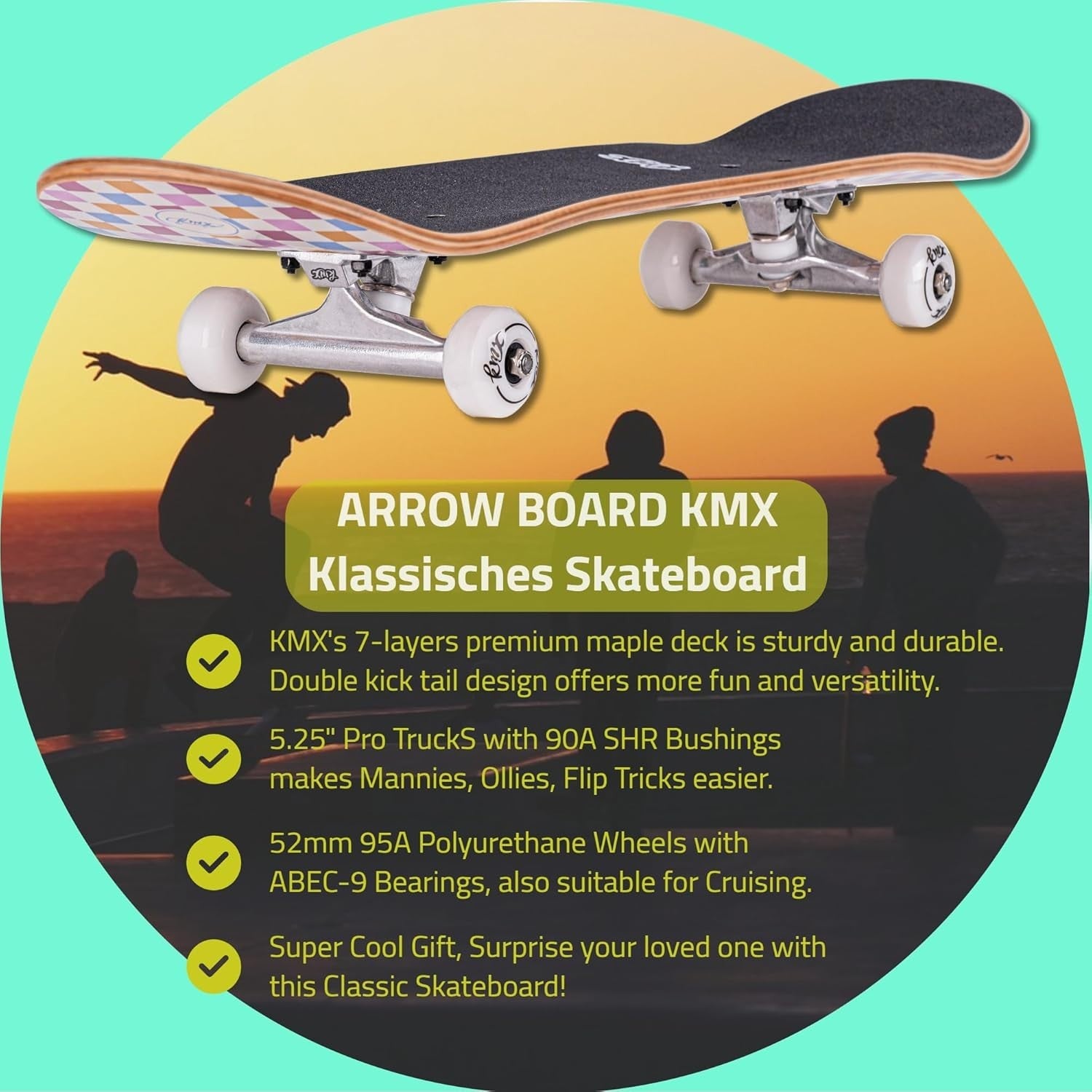 31in Maple Trick Skateboard ABEC-9 Bearings 52mm Wheels Complete