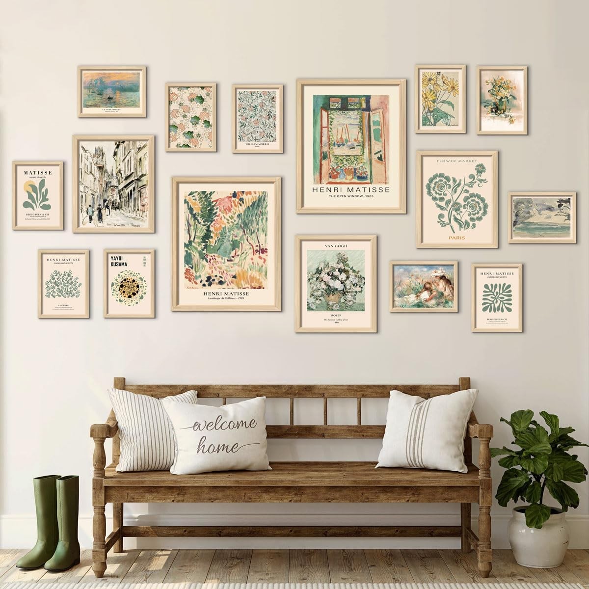 16pc Framed Sage Green Gallery Wall Art Set Boho Prints 12x15"