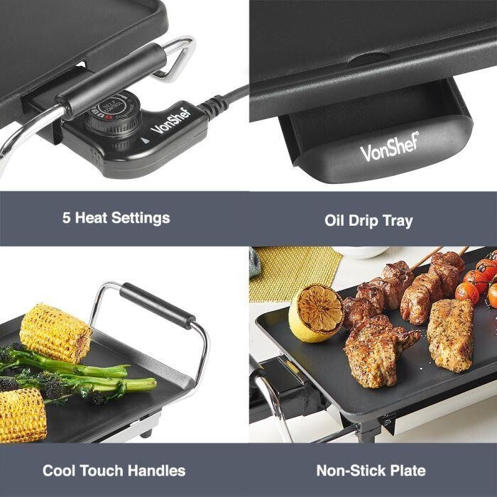 XL Electric Teppanyaki Grill – Non-Stick, 2000W, UK Plug, Drip Tray